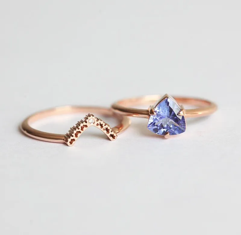 Dulce Trillion Tanzanite Ring Set view 2