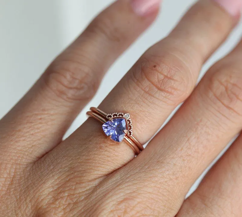 Dulce Trillion Tanzanite Ring Set view 3