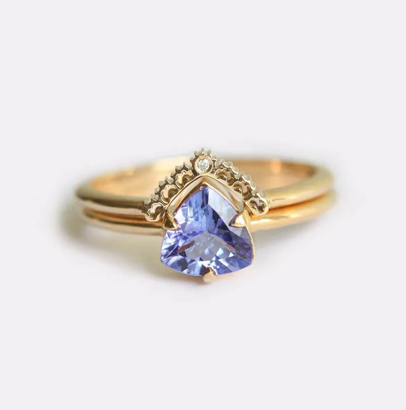 Dulce Trillion Tanzanite Ring Set view 6