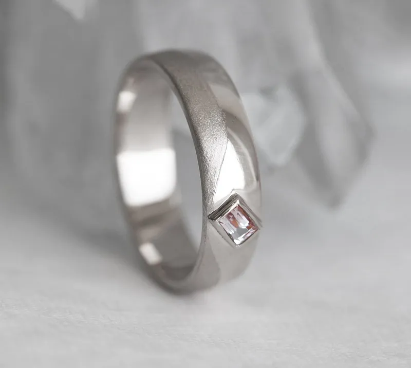 DYLAN MENS WEDDING BAND WITH GEMSTONE view 6