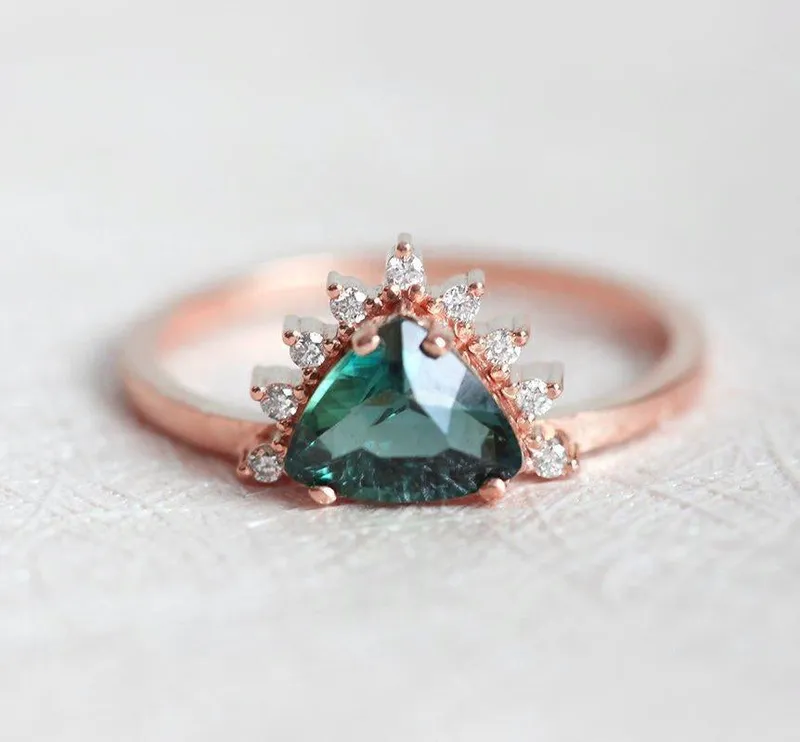 Edira Teal Sapphire Diamond Ring view 9