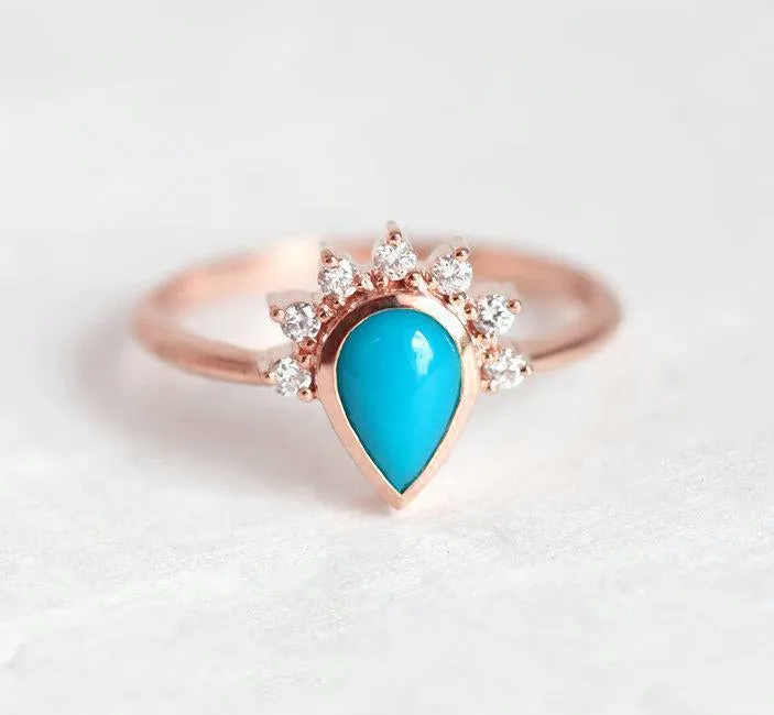 Elegant Turquoise Ring With Half Halo Diamond Crown view 5