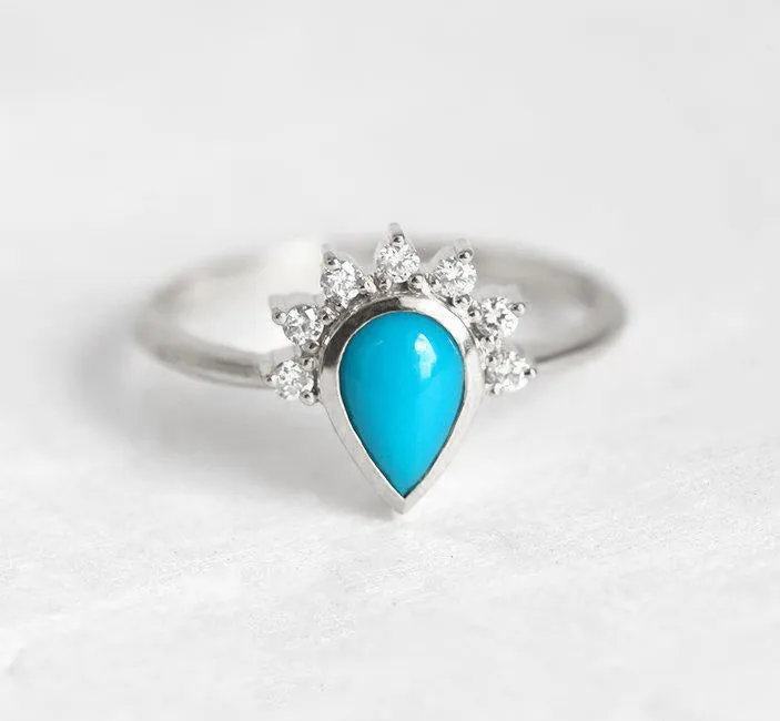 Elegant Turquoise Ring With Half Halo Diamond Crown view 6