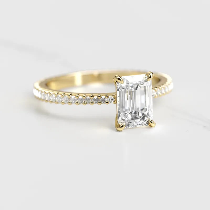 EMERALD FULL PAVE TAPERED DIAMOND RING emerald emerald cut engagement ring