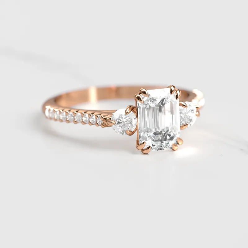 EMERALD HALF PAVE DIAMOND RING WITH ACCENT STONES view 2