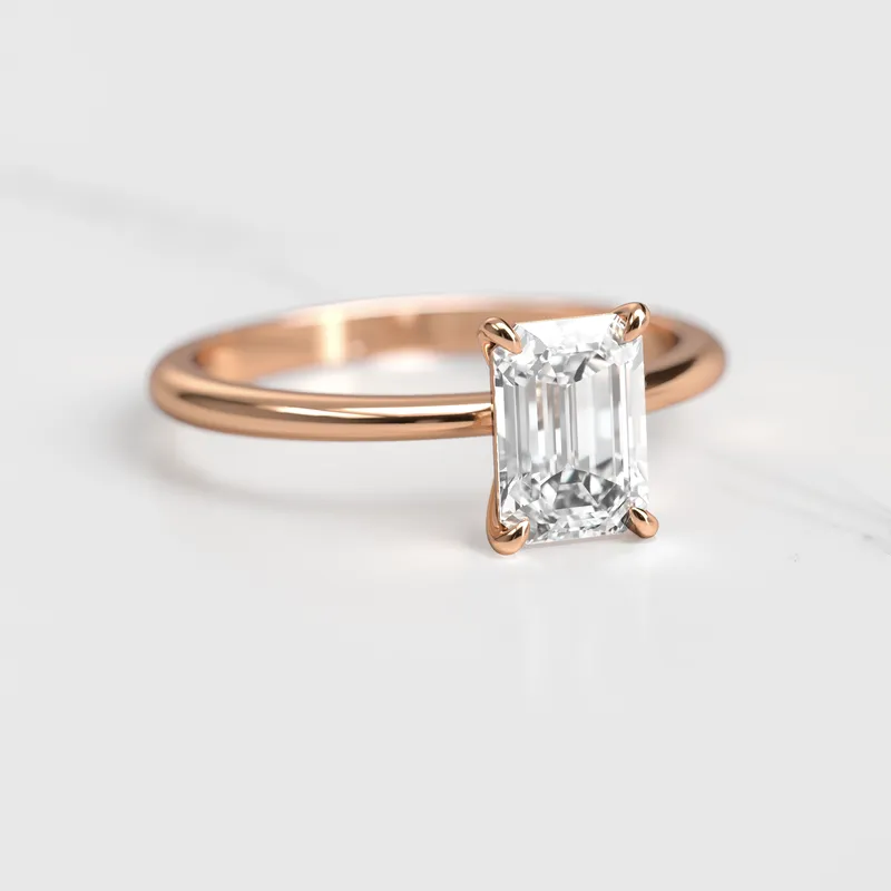 Emerald Tapered Solitaire Diamond Ring vy 2