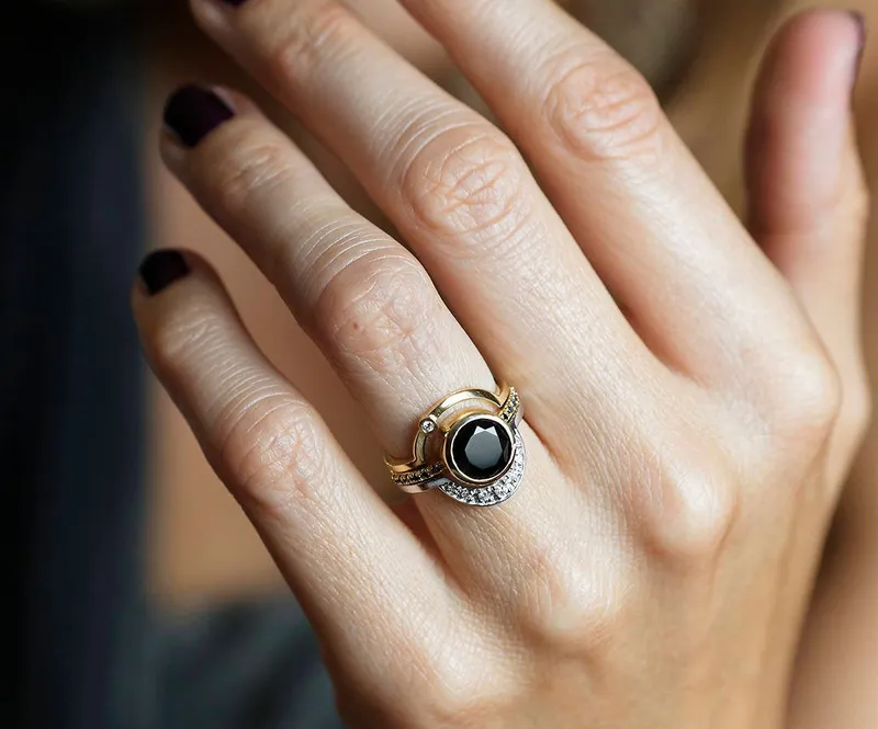 ECLIPSE 3-RING SET WITH ROUND BLACK DIAMOND view 2