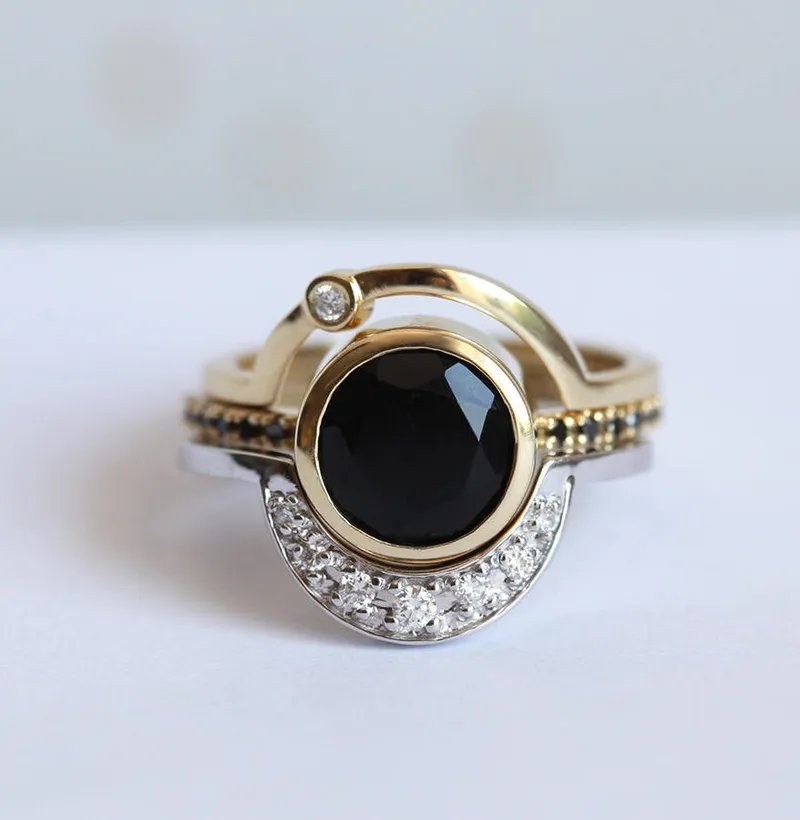 ECLIPSE 3-RING SET WITH ROUND BLACK DIAMOND view 3