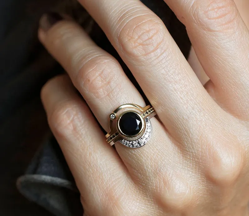 ECLIPSE 3-RING SET WITH ROUND BLACK DIAMOND view 4