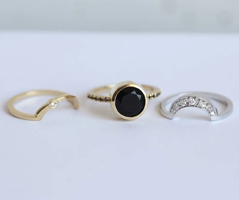 ECLIPSE 3-RING SET WITH ROUND BLACK DIAMOND view 5