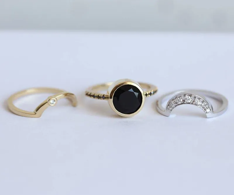 Eclipse Black Diamond Or Onyx Ring Set view 4