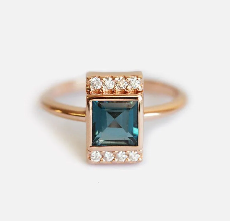 Eden London Blue Topaz Engagement Ring With Pave Diamonds view 2