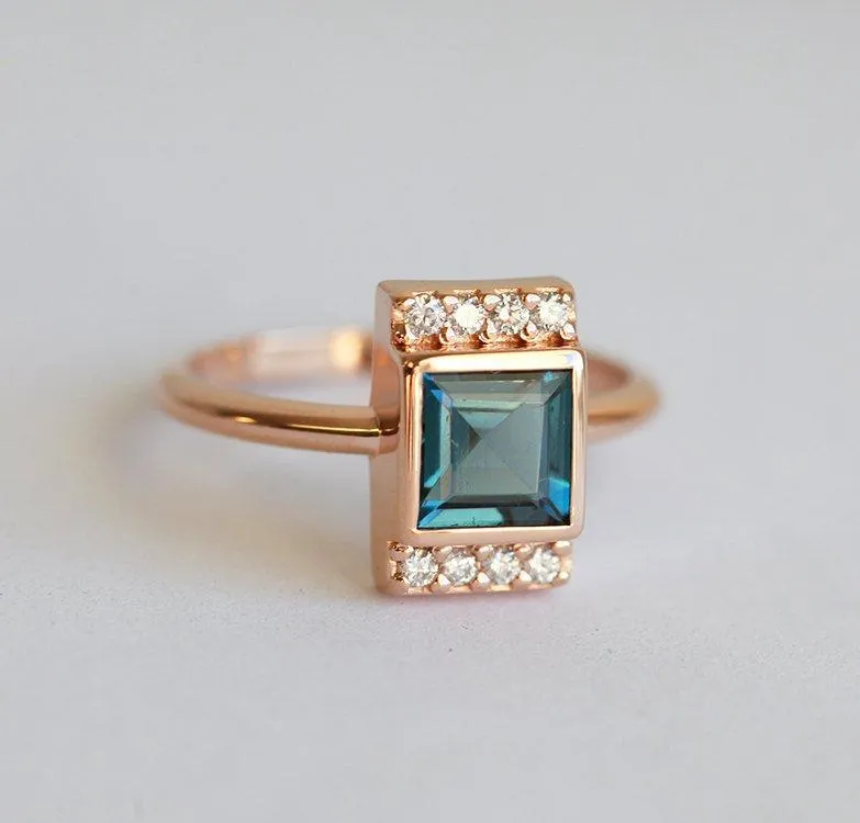 Eden London Blue Topaz Engagement Ring With Pave Diamonds view 3