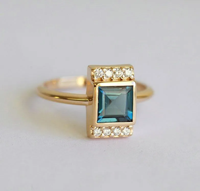 Eden London Blue Topaz Engagement Ring With Pave Diamonds view 5
