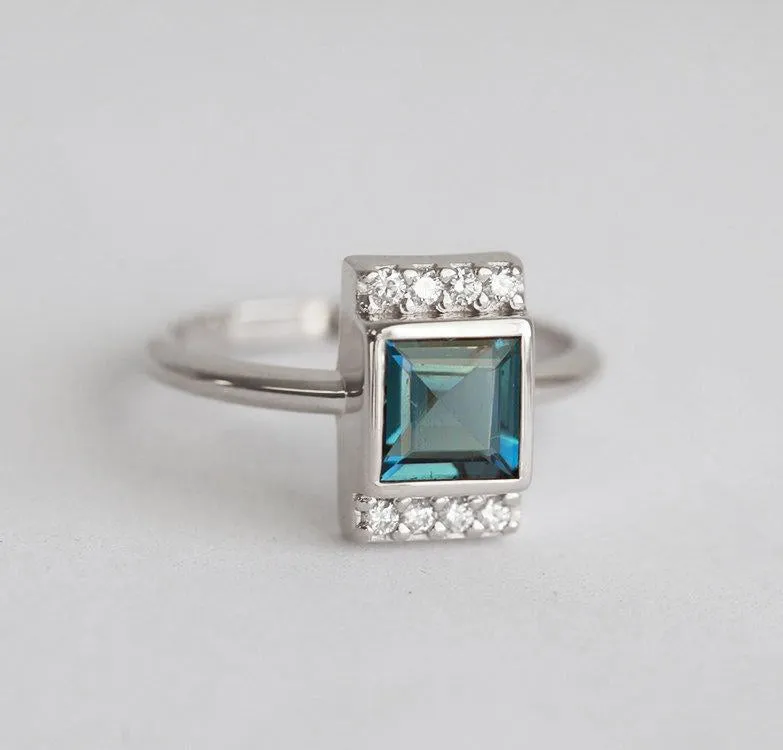 Eden London Blue Topaz Engagement Ring With Pave Diamonds view 6