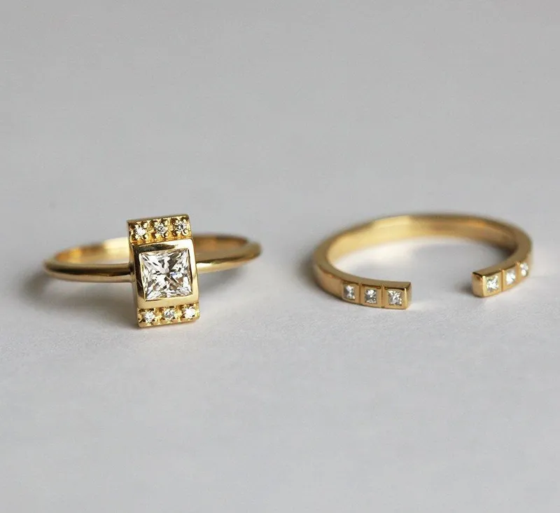 Eden Princess Diamond Ring Set With Matching Open Diamond Band view 4