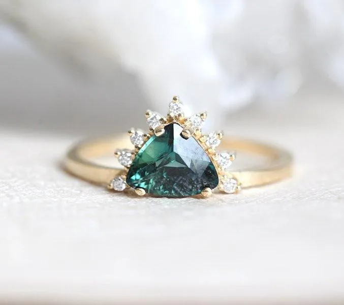 Edira Teal Sapphire Diamond Ring view 2