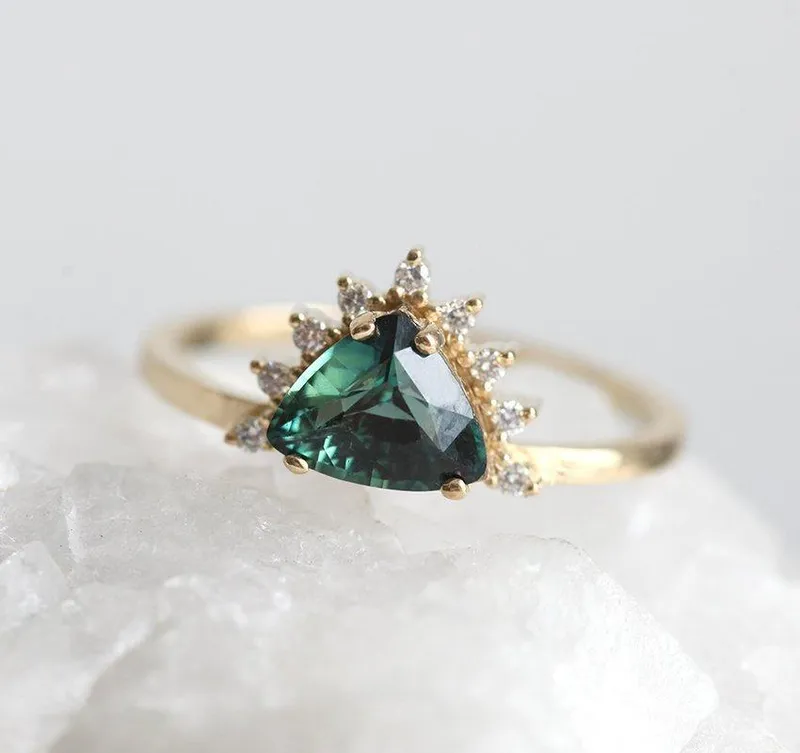 Edira Teal Sapphire Diamond Ring view 3