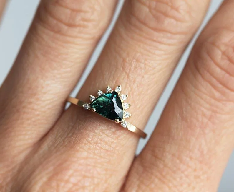 Edira Teal Sapphire Diamond Ring view 4