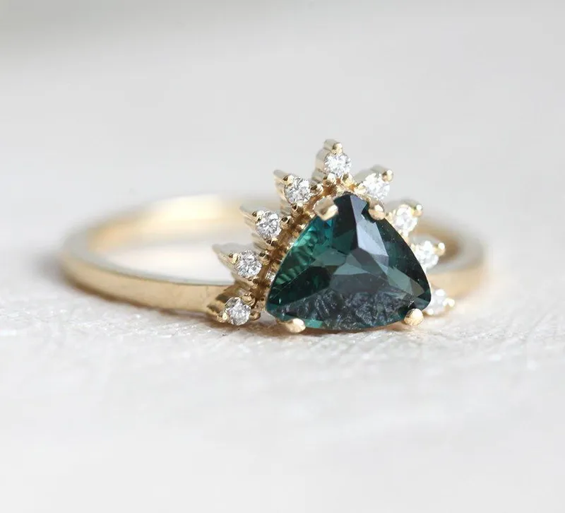 Edira Teal Sapphire Diamond Ring view 5