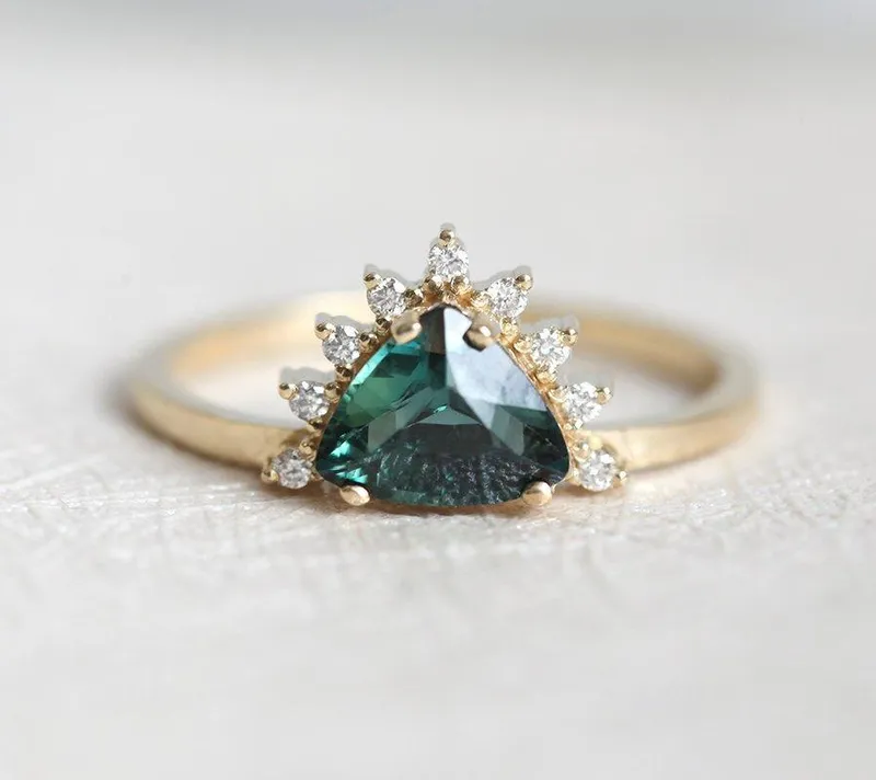 Edira Teal Sapphire Diamond Ring view 8