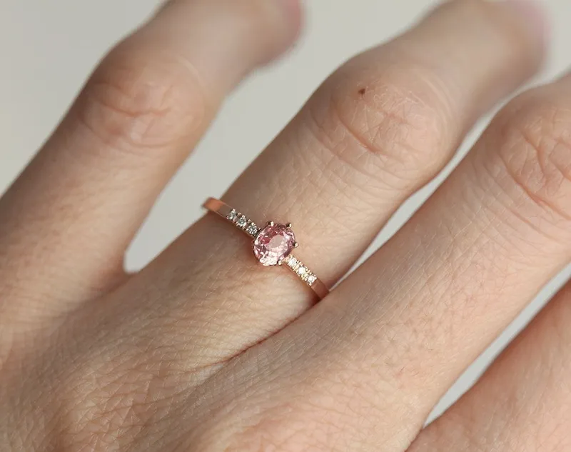 Eilian Peach Sapphire Diamond Ring vy 3