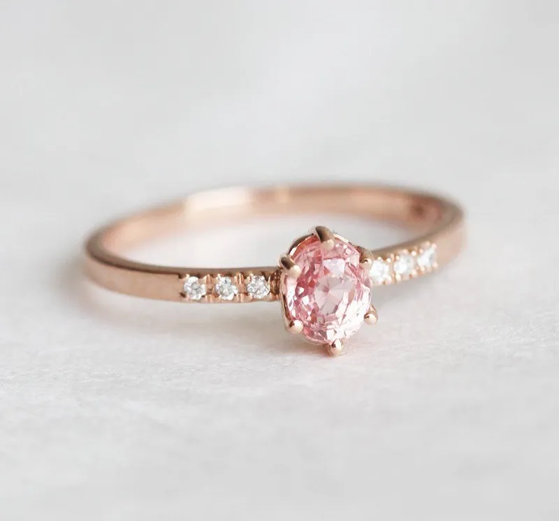 Eilian Peach Sapphire Diamond Ring vy 4