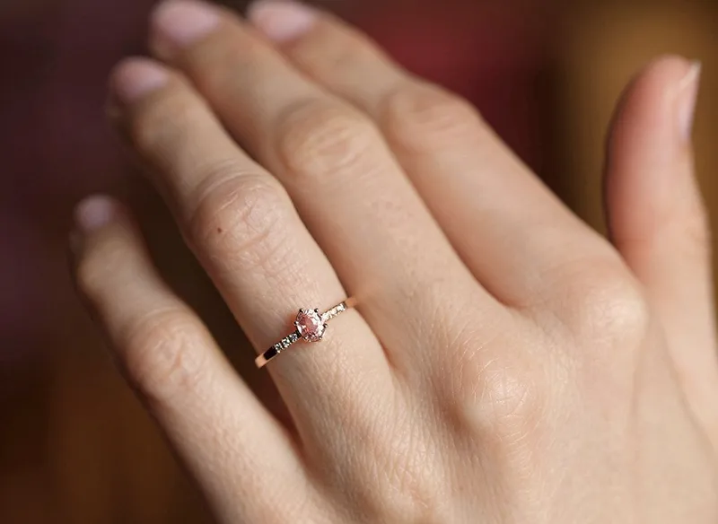 Eilian Peach Sapphire Diamond Ring vy 5