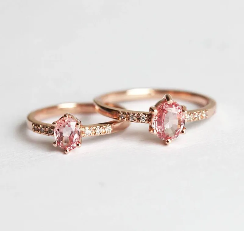 Eilian Peach Sapphire Diamond Ring vy 6
