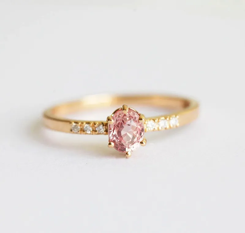 Eilian Peach Sapphire Diamond Ring vy 7