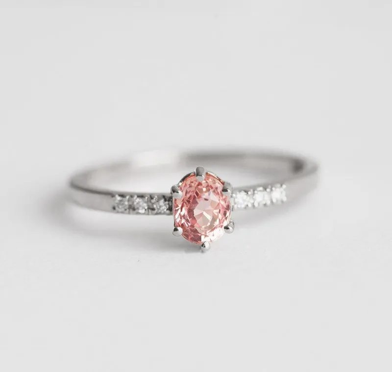 Eilian Peach Sapphire Diamond Ring vy 8