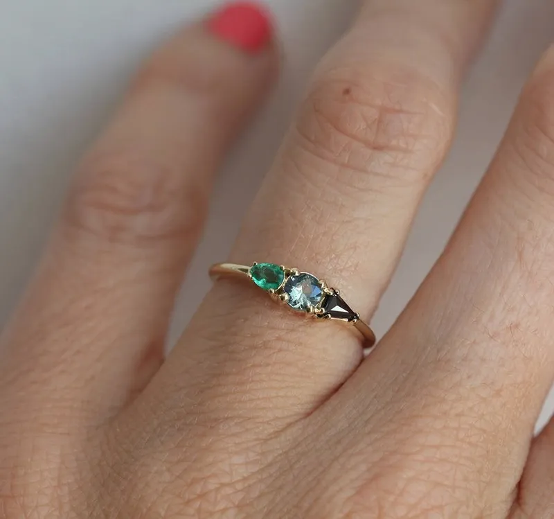 Elana Teal Sapphire Cluster Ring view 4