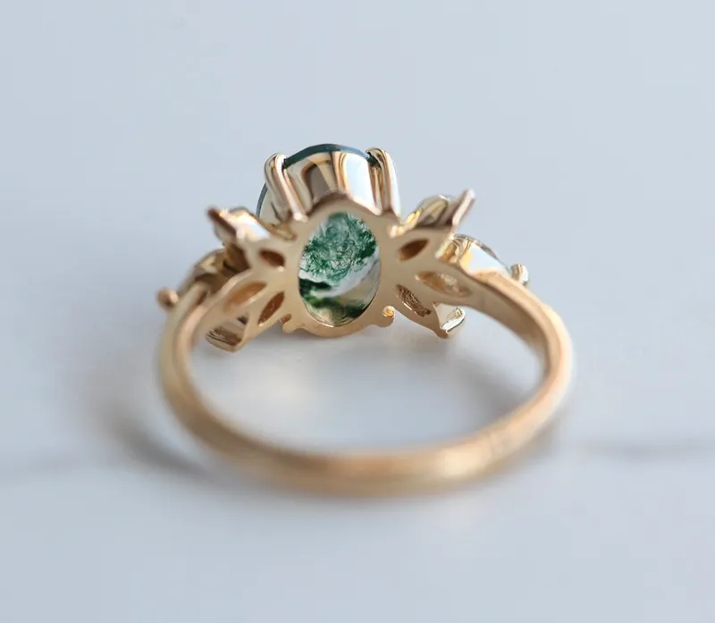 ELEANOR PEAR MOSS AGATE AND DIAMOND RING view 10