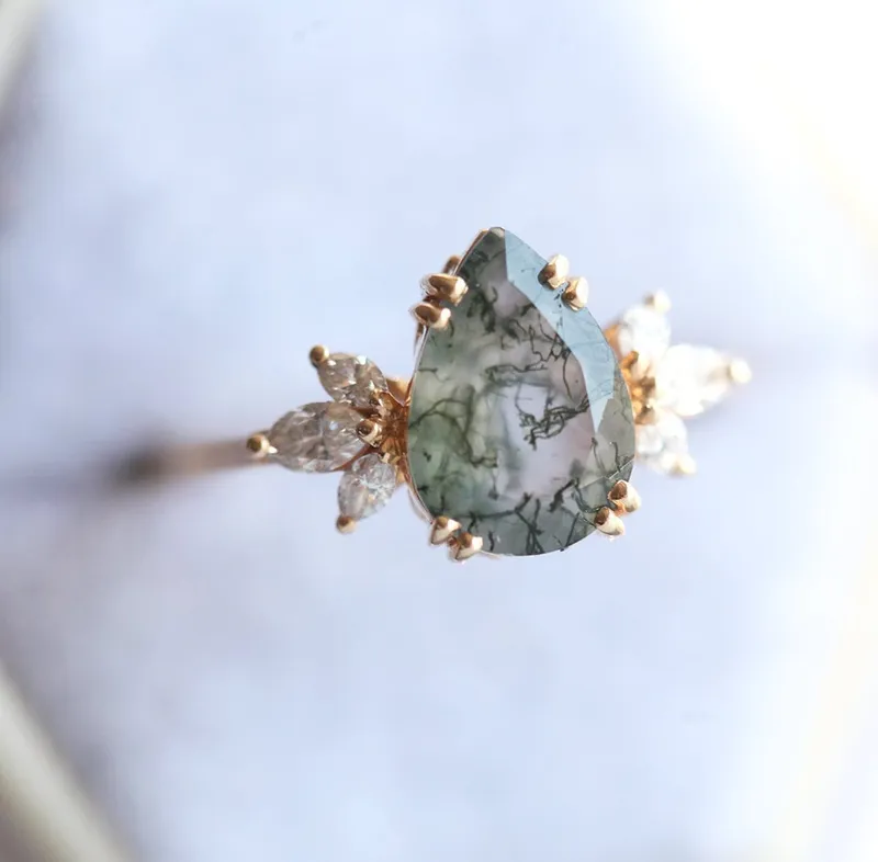 ELEANOR PEAR MOSS AGATE AND DIAMOND RING view 6
