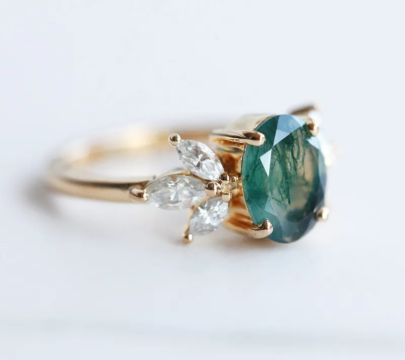 ELEANOR PEAR MOSS AGATE AND DIAMOND RING view 9