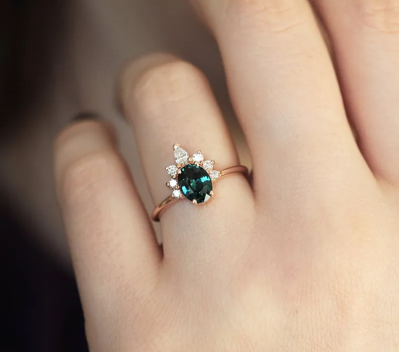 Electra Teal Sapphire Diamond Ring view 3