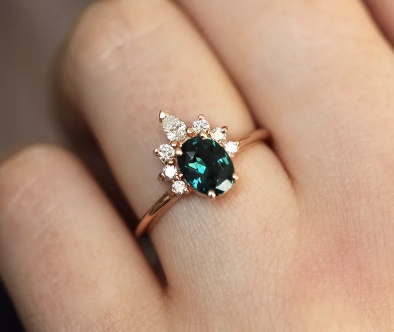 Electra Teal Sapphire Diamond Ring view 5