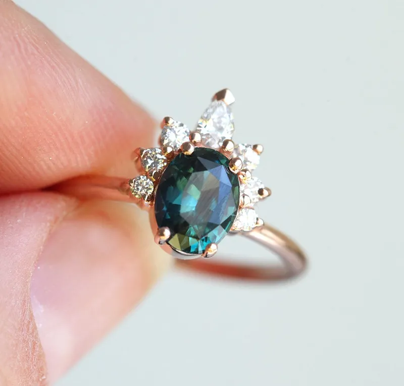 Electra Teal Sapphire Diamond Ring view 6
