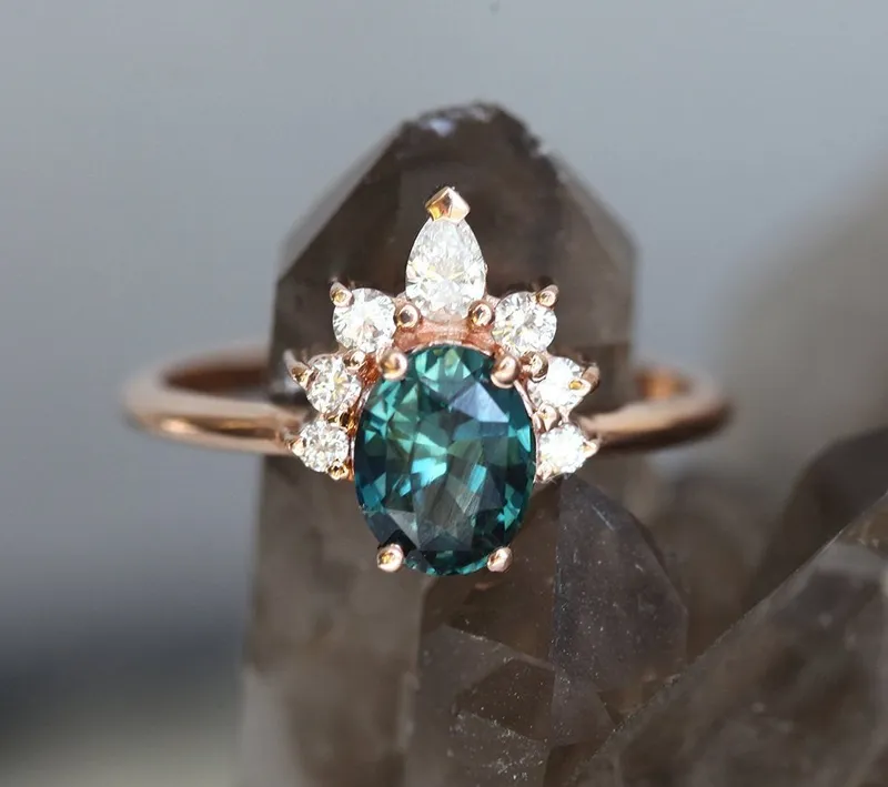 Electra Teal Sapphire Diamond Ring view 7
