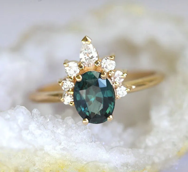 Electra Teal Sapphire Diamond Ring view 8