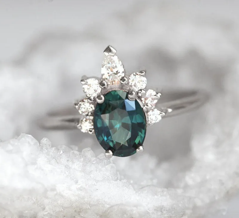 Electra Teal Sapphire Diamond Ring view 9