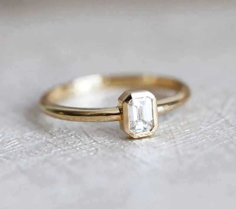 Elegant Solitaire Emerald-Cut Diamond Engagement Ring view 5