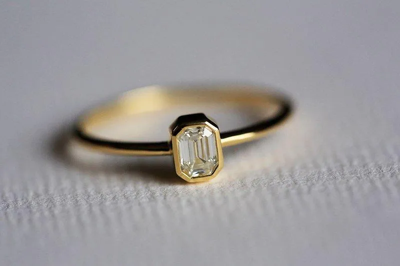 Elegant Solitaire Emerald-Cut Diamond Engagement Ring view 7
