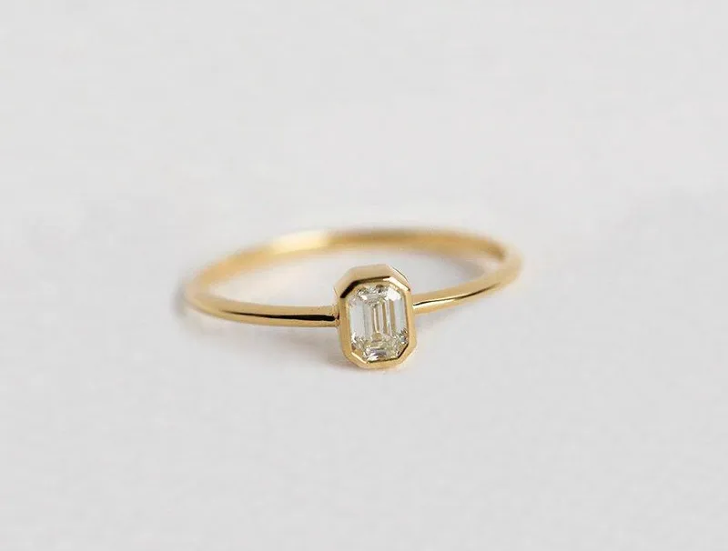 Elegant Solitaire Emerald-Cut Diamond Engagement Ring view 8