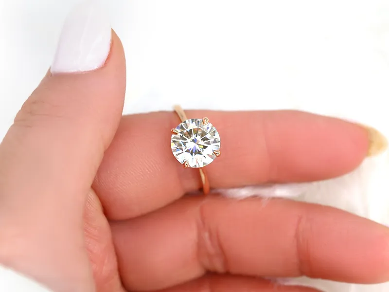 3.50ct Elenora 10mm 14kt Gold Moissanite Talon Prong Dainty Round Solitaire Ring view 6