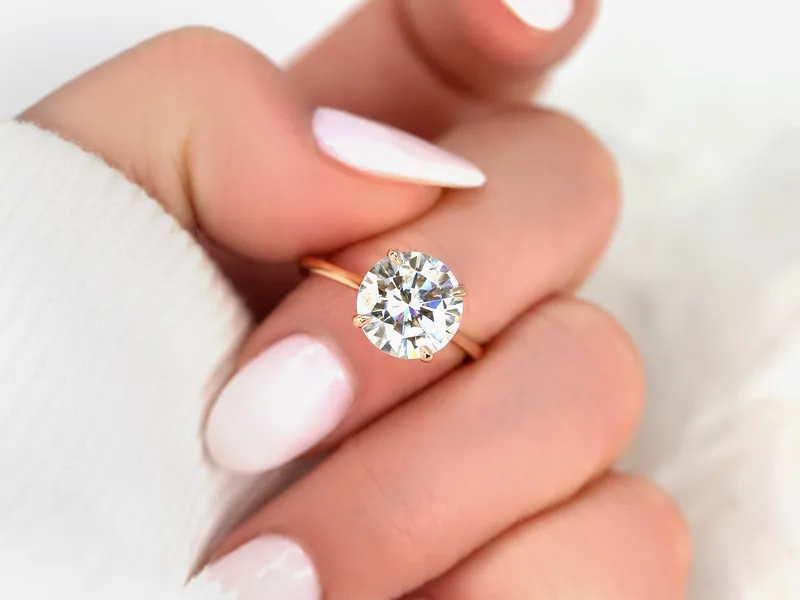 3.50ct Elenora 10mm 14kt Gold Moissanite Talon Prong Dainty Round Solitaire Ring view 7