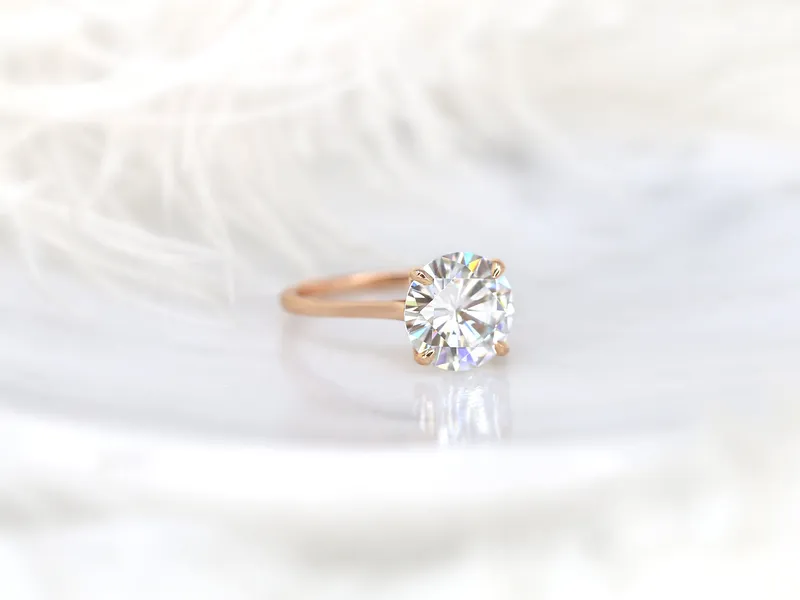 3.50ct Elenora 10mm 14kt Gold Moissanite Talon Prong Dainty Round Solitaire Ring view 8