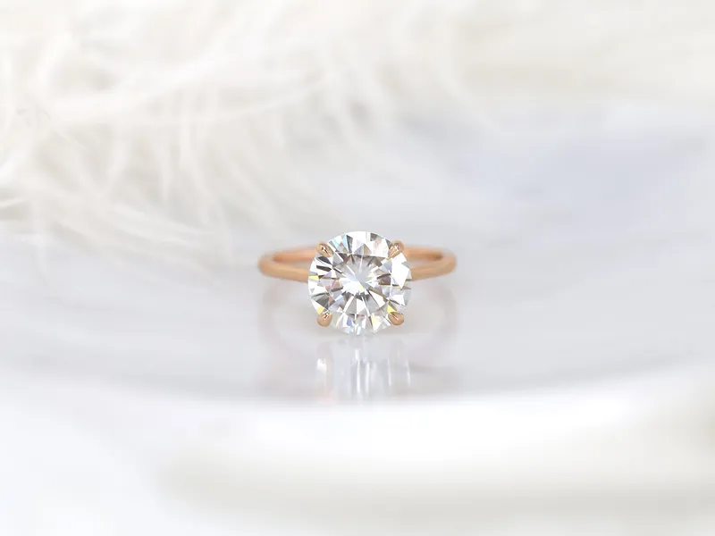 3.50ct Elenora 10mm 14kt Gold Moissanite Talon Prong Dainty Round Solitaire Ring view 9