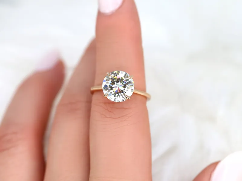 3.50ct Elenora 10mm 14kt Gold Moissanite Talon Prong Dainty Round Solitaire Ring view 2