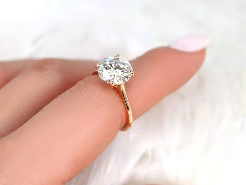 3.50ct Elenora 10mm 14kt Gold Moissanite Talon Prong Dainty Round Solitaire Ring view 3